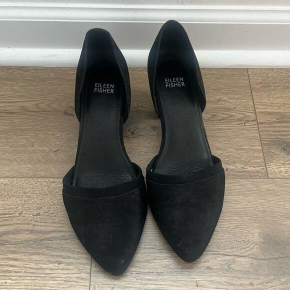 Eileen Fisher Hilly Wedge Suede D'orsay Pump Size 8 US Black - Picture 2 of 6